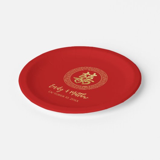 円枠の二重の幸福中国の結婚の ペーパープレート (アングル)