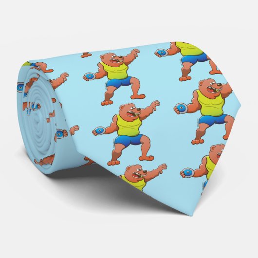 円盤投げを行っている大変なヒグマ ネクタイ (ロール)