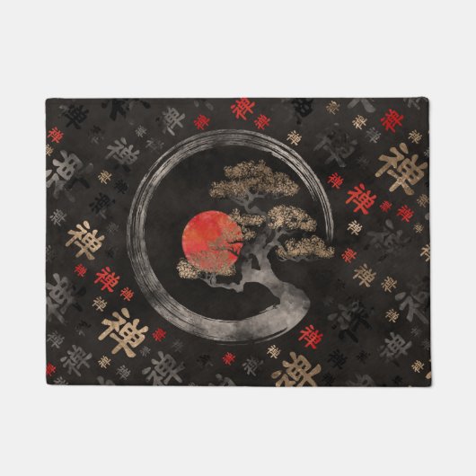 円窓盆栽-禅図 ドアマット (正面)