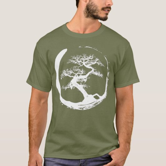 円窓輪クールの白い禅盆栽 Tシャツ (正面)