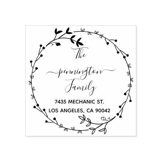 円素朴花手書き差出人住所 ラバースタンプ (インプリント)