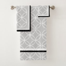 円花びらダイヤモンド黒灰色ホワイト バスタオルセット