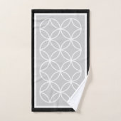 円花びらダイヤモンド黒灰色ホワイト バスタオルセット (ハンドタオル)