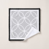 円花びらダイヤモンド黒灰色ホワイト バスタオルセット (ウォッシュタオル)