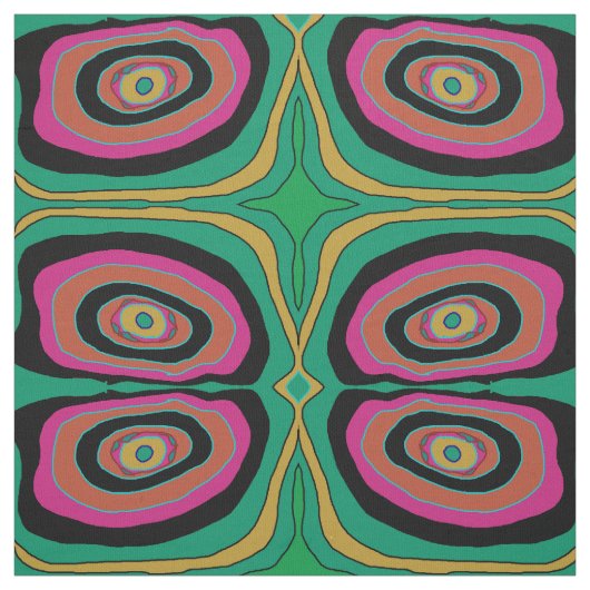 円芸術的ピンク/緑/黄色/黒>布地 ファブリック (見本)