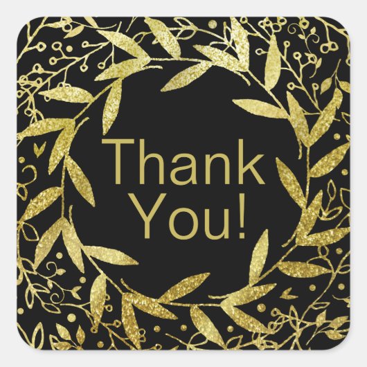 円葉リース金ゴールドグリッター |黒 スクエアシール (正面)