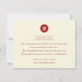 円赤二重モダン幸福中国の結婚の サンキューカード (正面)