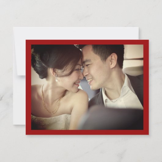 円赤二重モダン幸福中国の結婚の サンキューカード (裏面)