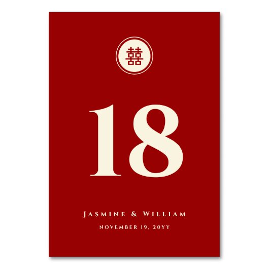 円赤二重モダン幸福中国の結婚の テーブルナンバー (正面)