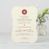 円赤二重モダン幸福中国の結婚の 招待状 (スタンド正面)