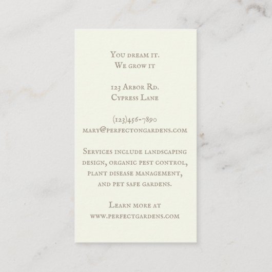 円錐トピアリ魅力的ノスタルジックスタイル 名刺 (裏面)