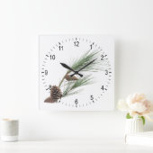 円錐形の松の枝 スクエア壁時計 (ホーム)