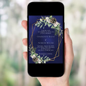 円錐松の緑の金ゴールド幾何学的結婚青 招待状