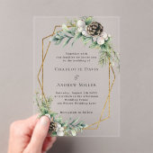 円錐松の緑の金ゴールド幾何澄ん結婚の アクリル招待状 (インサイチュ (ポータブル))