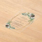 円錐松の緑の金ゴールド幾何澄ん結婚の アクリル招待状 (レイダウン)