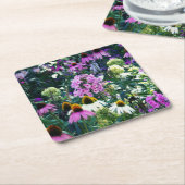 円錐花のピンクのガーデンフロックスの風景 スクエアペーパーコースター (アングル)