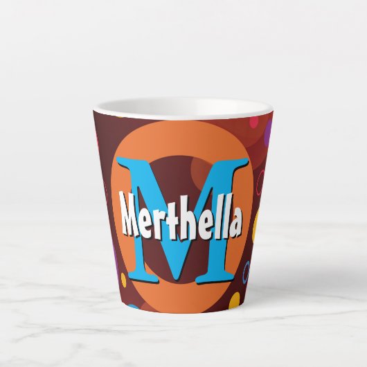 円鮮やかリングや輪レトロモノグラムパーソナライズされた カフェラテマグ (正面)