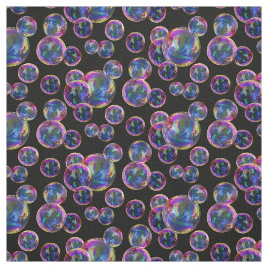 円、カラフル、虹の泡、黒の点 ファブリック (見本)