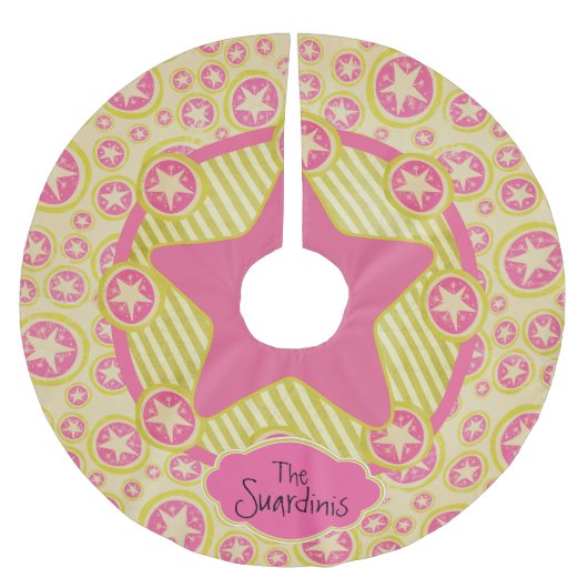 円、星、ストライプ木パーソナライズされたのスカート ブラッシュドポリエステルツリースカート (正面)