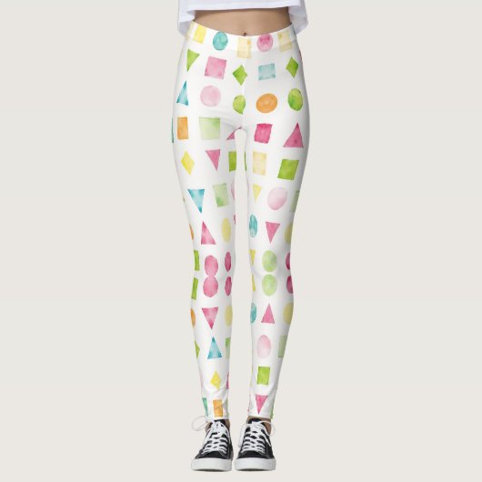 円、正方形、三角形のシームレスなパターン レギンス (正面)