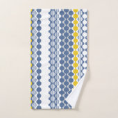 円、波、線、マスタードイエロー、ホワイト、ブルー バスタオルセット (ハンドタオル)