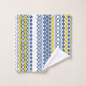 円、波、線、マスタードイエロー、ホワイト、ブルー バスタオルセット (ウォッシュタオル)