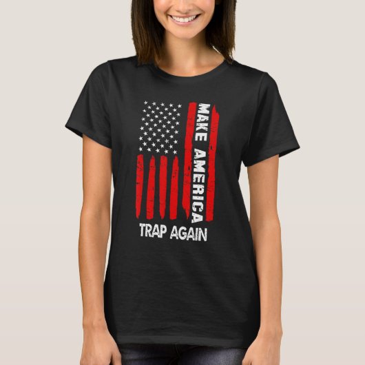 再びアメリカの罠をJの米国国旗4日にする Tシャツ (正面)