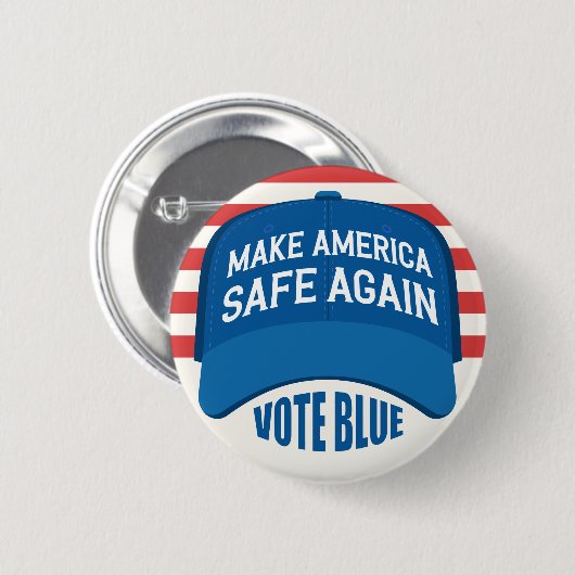 再びアメリカを安全にする青いボタンに投票 缶バッジ (正面&裏面)