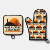 再びアルカトラ素晴らしスをおもしろい作る 鍋つかみ&鍋敷きセット (正面)