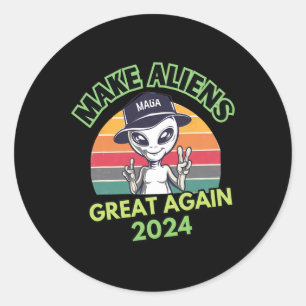 再びエイリアンを偉大に Funny Mega Trump UFO 2024  ラウンドシール