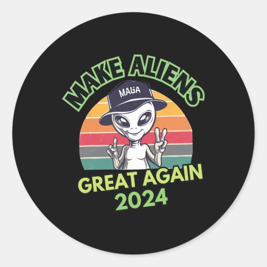 再びエイリアンを偉大に Funny Mega Trump UFO 2024  ラウンドシール (正面)