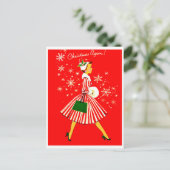 再びクリスマスに若い女性、ヴィンテージ休日 ポストカード (スタンド正面)