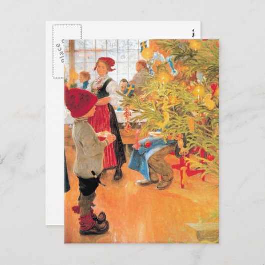 再びクリスマスの時間だ – 木を見ている少年 シーズンポストカード (正面/裏面)