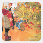 再びクリスマスの時間だ – 木を見ている少年 スクエアシール (正面)