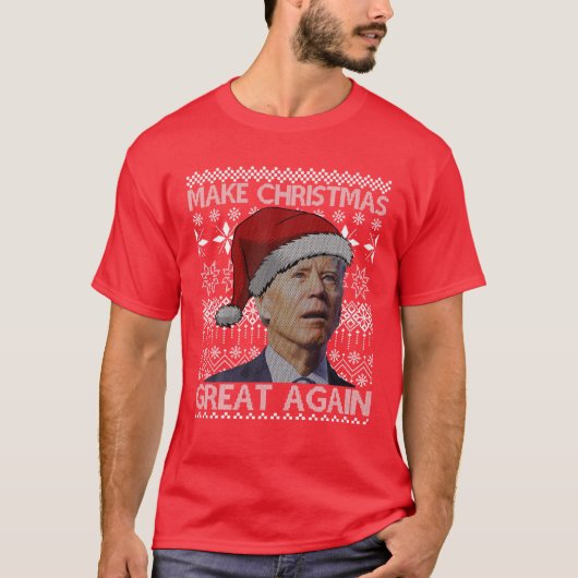 再びクリスマスを作素晴らしるアンチバイデン氏醜いクリスマス Tシャツ (正面)