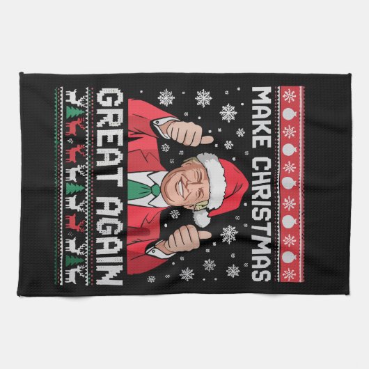 再びクリスマスを素晴らし作るクリスマストランプおもしろいパジャマ キッチンタオル (横)