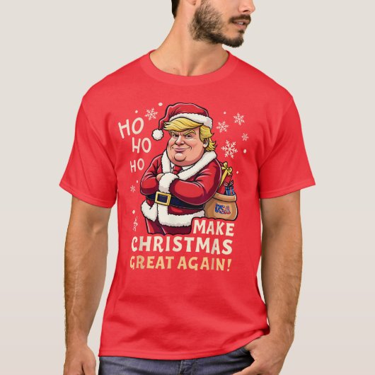 再びクリスマスを素晴らし作る | トランプサンタクロース赤 Tシャツ (正面)