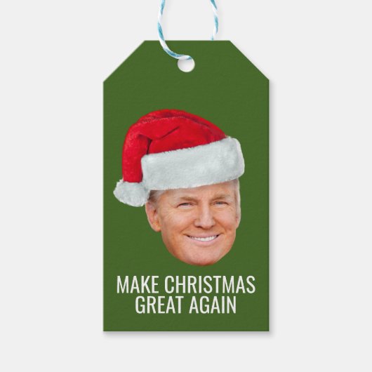 再びクリスマスを迎えるトランプ素晴らしサンタハットおもしろい ギフトタグ (正面)