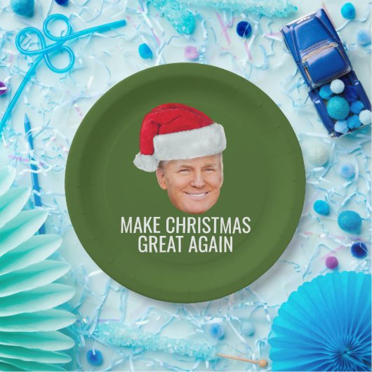 再びクリスマスを迎えるトランプ素晴らしサンタハットおもしろい ペーパープレート (パーティー)