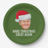 再びクリスマスを迎えるトランプ素晴らしサンタハットおもしろい ペーパープレート (正面)