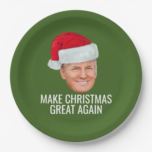 再びクリスマスを迎えるトランプ素晴らしサンタハットおもしろい ペーパープレート (正面)