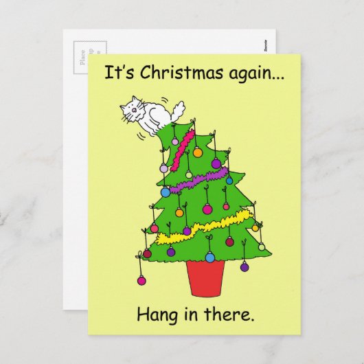 再びクリスマス猫のユーモア シーズンポストカード (正面/裏面)