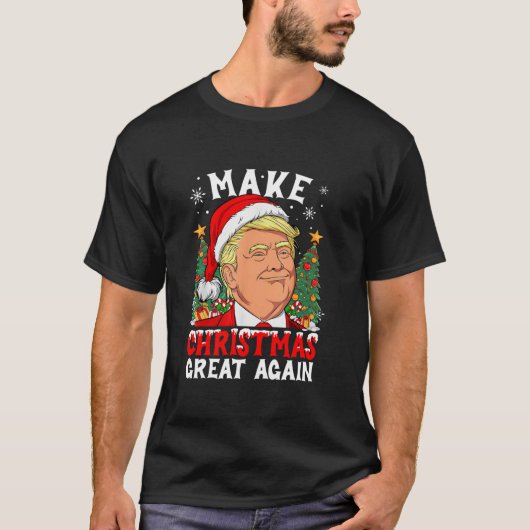 再びクリスマス素晴らしをクリスマスドナルドおもしろいトランプ Tシャツ (正面)
