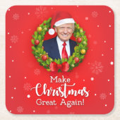 再びクリスマス素晴らしをトランプMAGAギフトおもしろいにする スクエアペーパーコースター (正面)