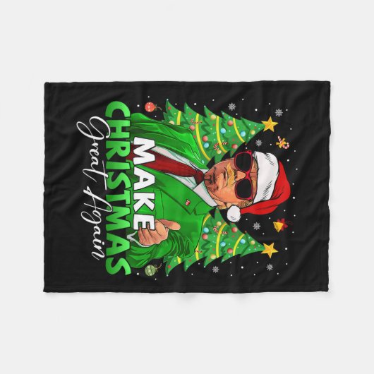 再びクリスマス素晴らしを作るおもしろいサンタトランプChris フリースブランケット (正面(横))