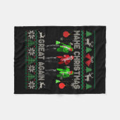 再びサンタ素晴らしトランプを醜く踊る フリースブランケット (正面(横))