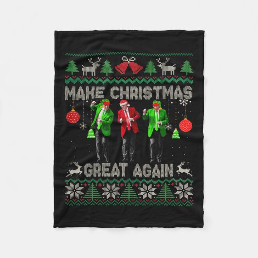 再びサンタ素晴らしトランプを醜く踊る フリースブランケット (正面)