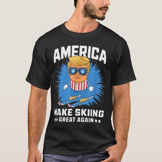 再びスキーを偉大に - おもしろドナルド・トランプスキー Tシャツ (正面)