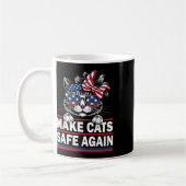 再び猫を安全にするおもしろい猫好きUsa国旗 コーヒーマグカップ (左)