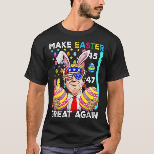 再び素晴らしイースターおもしろいトランプ春H Tシャツ (正面)